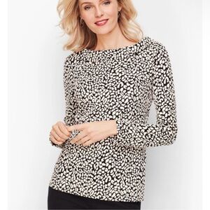 Talbots Sabrina Jacquard Animal Print Portrait Collar Knit Top